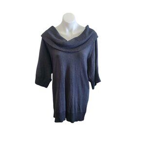 Halogen Womens Dark Gray Cowl Neck Tunic Sweater Large 3/4 Sleeve Wool Blend
